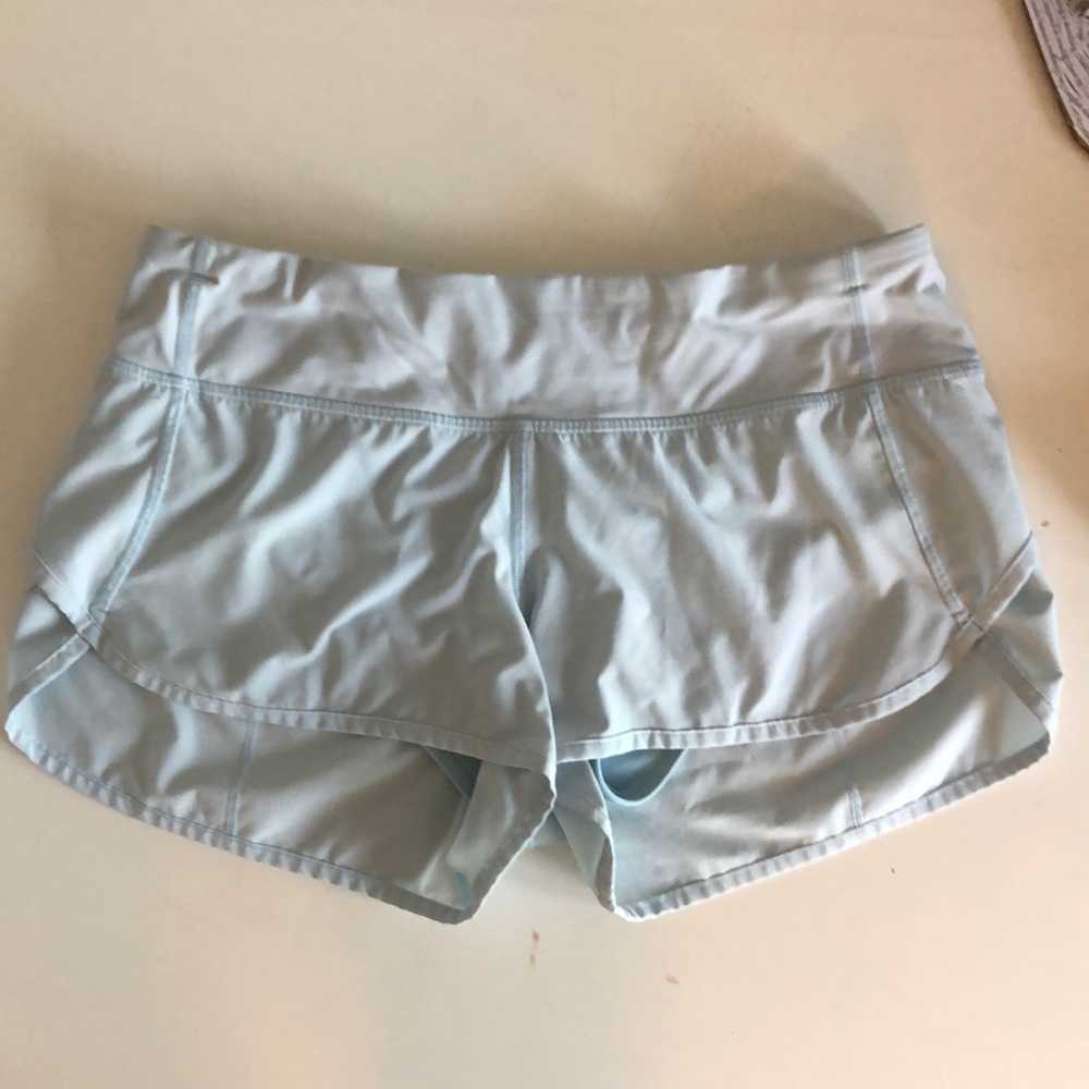 lulu lemon light blue speed shorts size 6